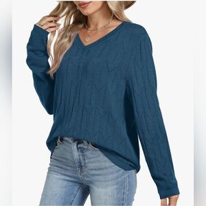Elegant Teal V-Neck Sweater for Women